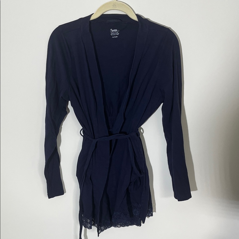 Bump in the night Midnight Blue Lace Trim Robe